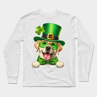 St Patricks Day Peeking Labrador Retriever Dog Long Sleeve T-Shirt